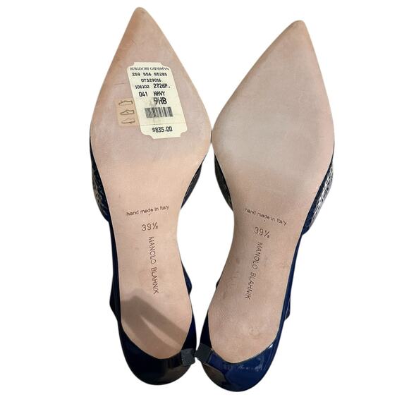 Manolo Blahnik Carolyne Navy Blue Patent Leather Pointed Toe Slingback Pump 39.5 - Picture 9 of 10
